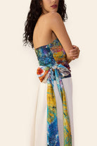 Saaksha & Kinni Amina blouse with scribble print and side bow detail, three-quarter view