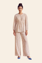 Nautanky ivory dune printed blouse and pants co-ord set, front view