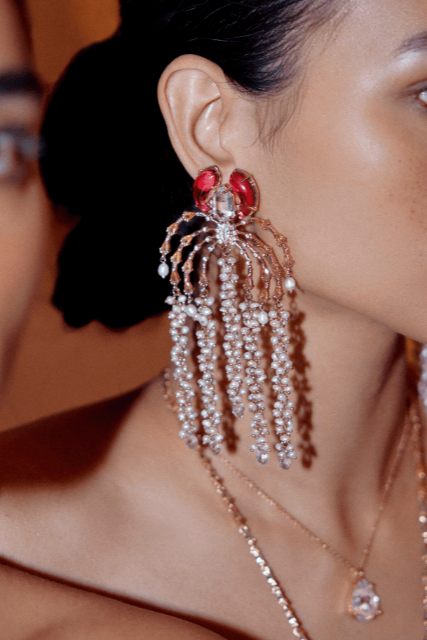 Outhouse-Rose Gold Faena Dewdrop Earrings-sincerelyindia.COM